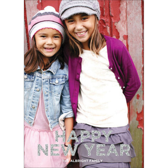 Vertical Sparkles Happy New Year Flat Photo Cards